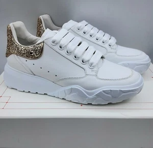 Alexander McQueen New Court women's sneakers white/gold EU 37 US 7 $540 - Picture 1 of 11