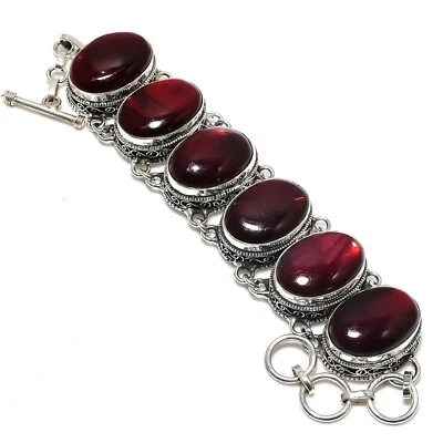 Red Flash Labradorite Gemstone Handmade 925 Sterling Silver Jewelry Bracelet - Image 1 of 4