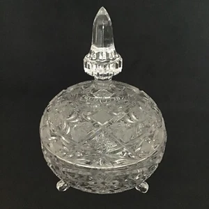 Plato de caramelo vintage con tapa de cristal transparente pesado PV06645 CROSSHATCH Y CORTE FLORAL - Imagen 1 de 12