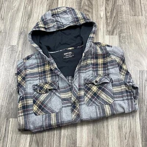 EMPYRE Button Down Long Sleeve Grey Plaid Hooded Flannel Shirt Men's Size Medium - Picture 1 of 9