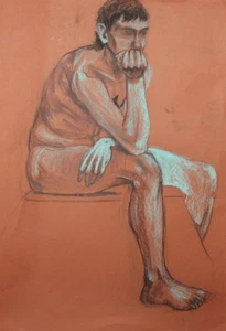 Vintage European large pastel painting nude - Picture 1 of 11