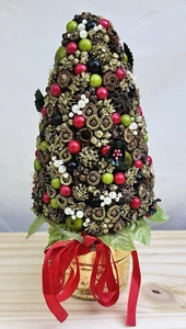 Vintage Weihnachten Tischplatte Topiary Baum, Tannenzapfen, Früchte Perlen ECU 8" - Bild 1 von 10