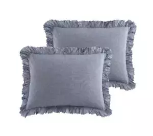 Standard Ruffled Chambray Pillow Sham, Blue, 2 Pack - Picture 1 of 5