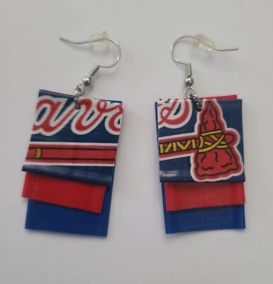 Atlanta Braves MLB Baseball earrings duct tape duck lightweight handmade - Image 1 of 3