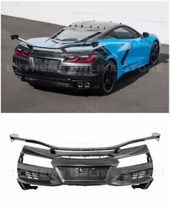 For 20-Up Corvette C8 | Z06 Style Rear Bumper Cover w/ Painted High Wing Spoiler - Picture 1 of 21