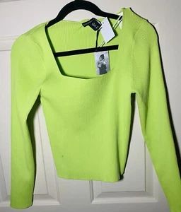 Sincerely Jules Neon Green Crop Knit, L - Picture 1 of 2