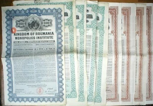 9 x Königreich Rumänien Anleihen an Inhaber 100 £ 1922 + 1929 unwiderruf + Gutscheine - Bild 1 von 12