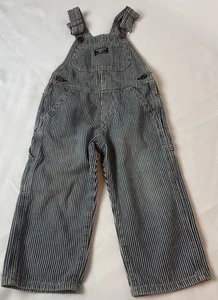 Vtg OshKosh B’Gosh Striped Train Conductor Overalls Blue White Stripe Boys 2T - Picture 1 of 6