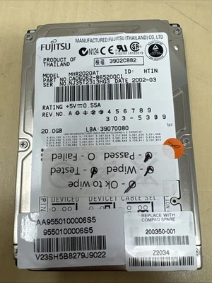 (1) Fujitsu MHT2040AT 40GB 4200 RPM 2.5" IDE PATA Hard Drive For Laptop Computer - Image 1 of 2