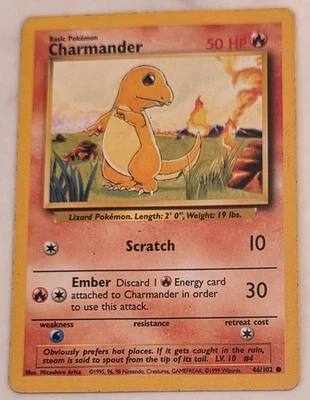 CHARMANDER 1999 Pokémon Common Card Base Set 46/102 NM-Mint - Image 1 of 2
