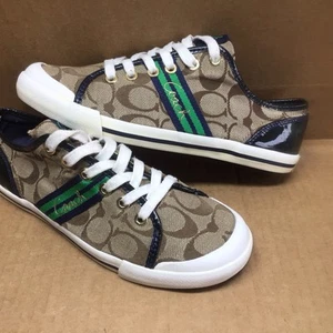Zapatillas Coach Polly Para Mujer 7.5 Firma Monograma Verde Rayas Zapatos Excelentes - Imagen 1 de 9