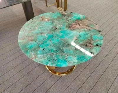 Handmade Amazonite Green Marble Coffee Table Top – Polished Crystal Slab Decor - Image 1 of 4