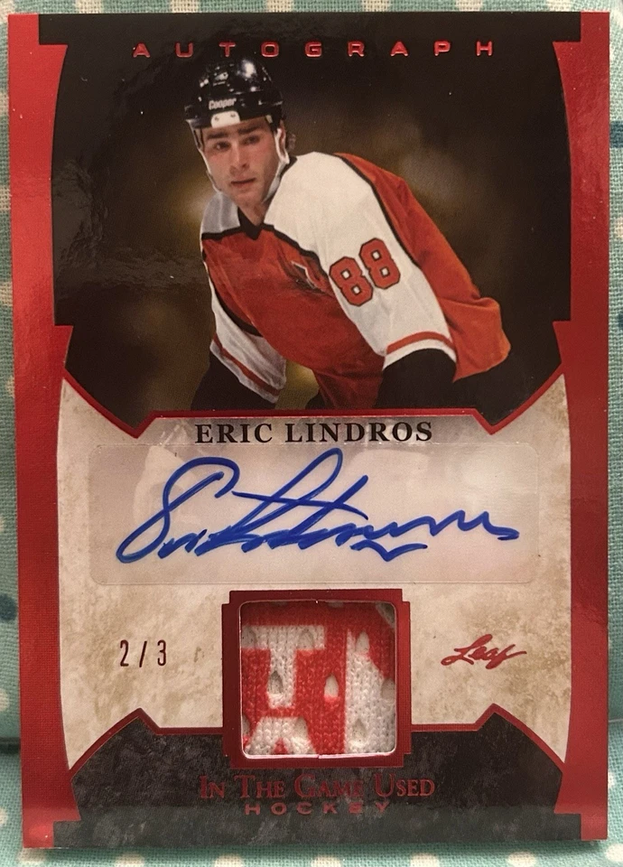 ERIC LINDROS 2022-23 Leaf In The Game Used Hockey Autograph Relic 2/3 - Image 1 of 2