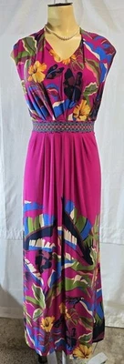 Платье макси Chico's без рукавов со складками тропический лес тропический ботанический ягодный размер 2 12 L  - Изображение 1 из 4