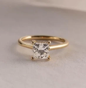 1.5CT Princess Cut Solitaire Ring Halo Minimalist Ring Daily Wear Fine Jewelry - Picture 1 of 5
