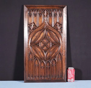 26" Large French Antique Gothic Revival Panel Solid Oak Wood Salvage Late 1800's - Picture 1 of 13