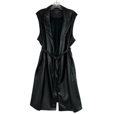 MARC NEW YORK Black Faux-Leather Notch Collar Tie Front Duster Vest Women's XL - Image 1 of 4