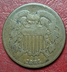 1864  Two Cent Piece. Free Shipping - Picture 1 of 2