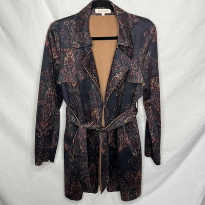 Anthropologie Solitaire пейсли подпоясанный Тренч веганский замши чувствовать женщин Sz L - Изображение 1 из 4