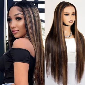 Highlight Ombre Lace Front Wig Human Hair 180 density 22 inch straight wigs h... - Picture 1 of 6