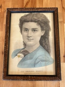 Antique Framed Print THE AMERICAN BEAUTY Currier & Ives NY OLD FRAME 15.5x 11.5” - Bild 1 von 24