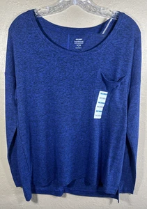 Old Navy Shirt Women M Boyfriend Navy Blue Long Sleeve Pullover Front Pocket 91 - Picture 1 of 14