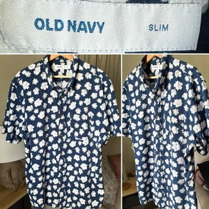 Camisa Cuello Azul Marino Antigua - Blanca Floral Hawaiana XL Ajustada 100% Algodón - Imagen 1 de 7