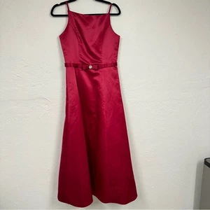 Abito vestito smanicato Jessica McClintock rosso raso scollo alto maxi ragazza 16 - Foto 1 di 13