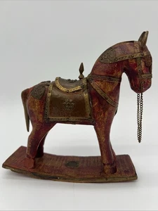 Schaukelpferd Skulptur Figur Holz & Messing 6" hoch Wohndeko - Bild 1 von 13