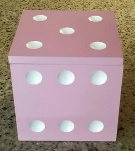 Bunco Pink & White Die DICE Wood Storage Box Cube ONLY Hinged Lid 5 x 5 x 5 Inch - Picture 1 of 6