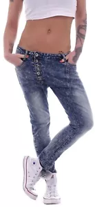 Damen Boyfriend Jeans Baggy Harem Hose Hüftjeans Girlfriend mit Knopfleiste D68 - Bild 1 von 5