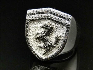 2C Round White Simulated Moissanite Ferrari Car Men's Ring 14k White Gold Plated - Picture 1 of 8