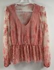 Willow And Root Pink Lace Sheer Blouse Top Fairy Detailed Feminine Women’s L