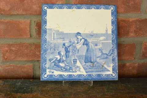 Antique French Ceramic Art Tile; Boulenger & Cie; Salvage Cover