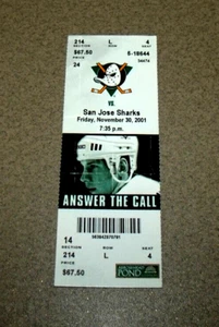 Anaheim Ducks 11/30/2001 Ticket Stub vs San Jose Ricci 2p Selanne 1a Kariya 1a - Picture 1 of 3