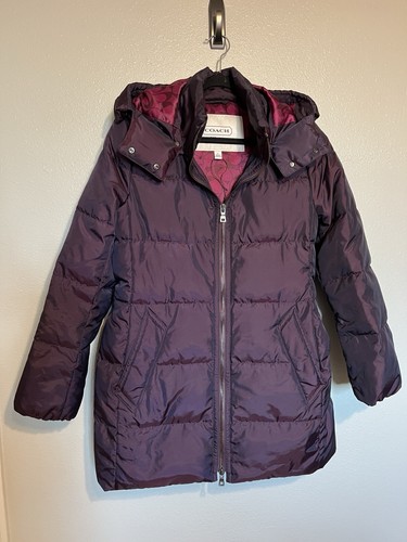 Coach donna trapuntato puffer coat giacca viola cintura piumino parka taglia media