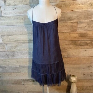 Zara women’s blue tiered strappy silk dress in size small retro 1920's style - Picture 1 of 10