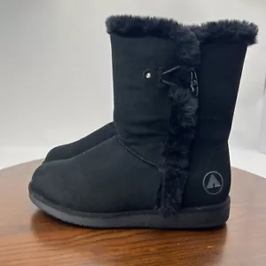 Airwalk Snow Boots Womens Size 7 Black Suede Faux Fur Trim Round Toe Casual - Picture 1 of 20