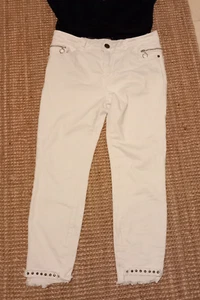 Mos Mosh 7/8 Jeans weiß mit Nieten, Skiny Form, Fransen - Bild 1 von 3