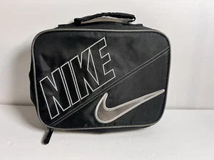 Nike Lunch Box Bag Insulated Cooler Black Grey Swoosh Zip VTG Accessory Case - Picture 1 of 8