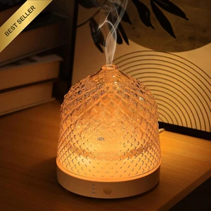 200ml Glass Ultrasonic Essential Oil Diffuser with Dome Lock Timer 7 LED Light - Picture 1 of 12