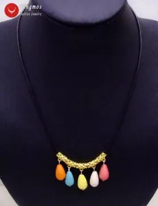 Collar colgante turquesa natural multicolor gota de 10*16 mm para mujer cuero de 18 - Imagen 1 de 6