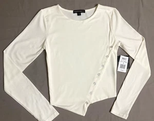 Harper & Ivy Top Womens /Juniors Size XS White Long Sleeves Snap Front NWT - Picture 1 of 7