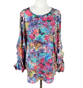 ExoticaAthletica Womens Top Bright L/XL Batwing Tiger Floral Stretch PLUS SIZE - Bild 1 von 9