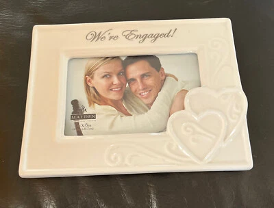 Malden International Design We're Engaged White Ceramic 4" x 6" Picture Frame - Image 1 of 2