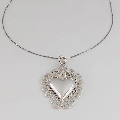 Collana Uomo Donna in Argento 925 con Ciondolo Sacro Cuore – Gioiello Religioso - Immagine 1 di 4