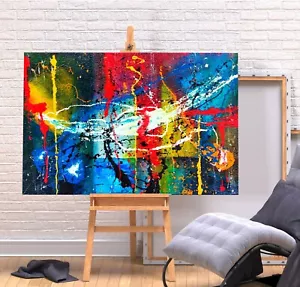 JACKSON POLLOCK 11 - ROT BLAU BUNT GERAHMTE LEINWANDKUNST BILDDRUCK - Bild 1 von 3