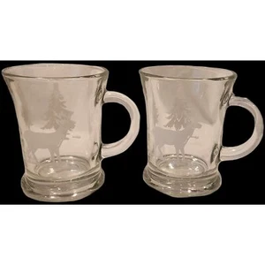 Anchor Hocking geätzt Urlaub Hirsch Winter Wald Glas Weihnachten Becher Set - Bild 1 von 4