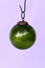 Antique Kugel Ornaments Green Glass Ball Mercury Brass Cap Christmas X-Mass "292