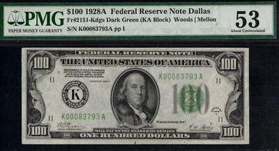 1928A $100 FRN K00083793A P.M.G #53 - Image 1 of 3